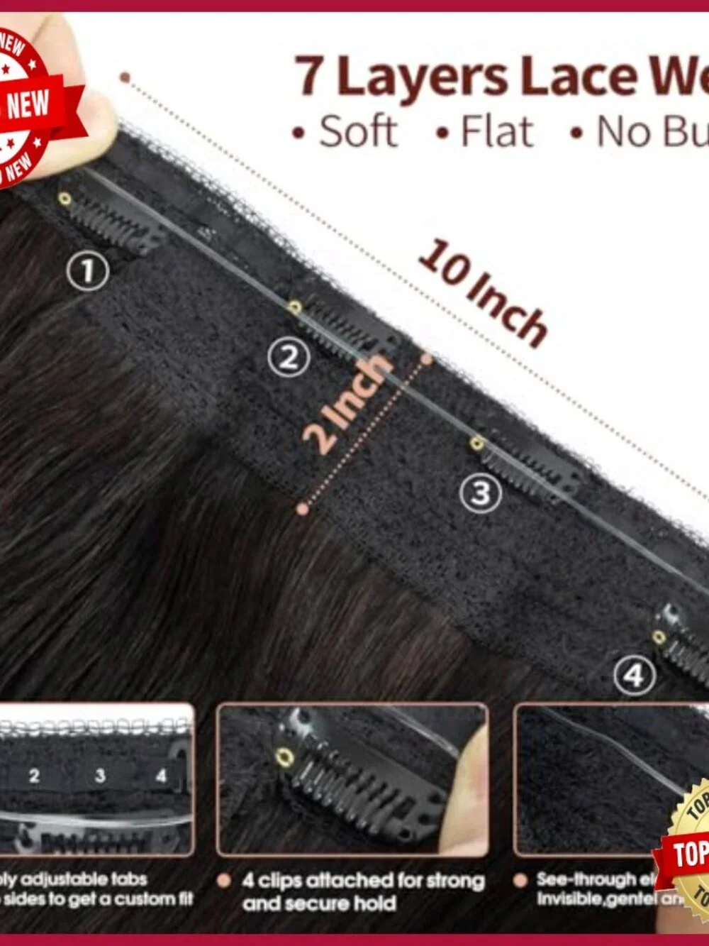 18in Real Human Hair Halo Extensions, Invisible Wire, 4 Clips, Adjustable